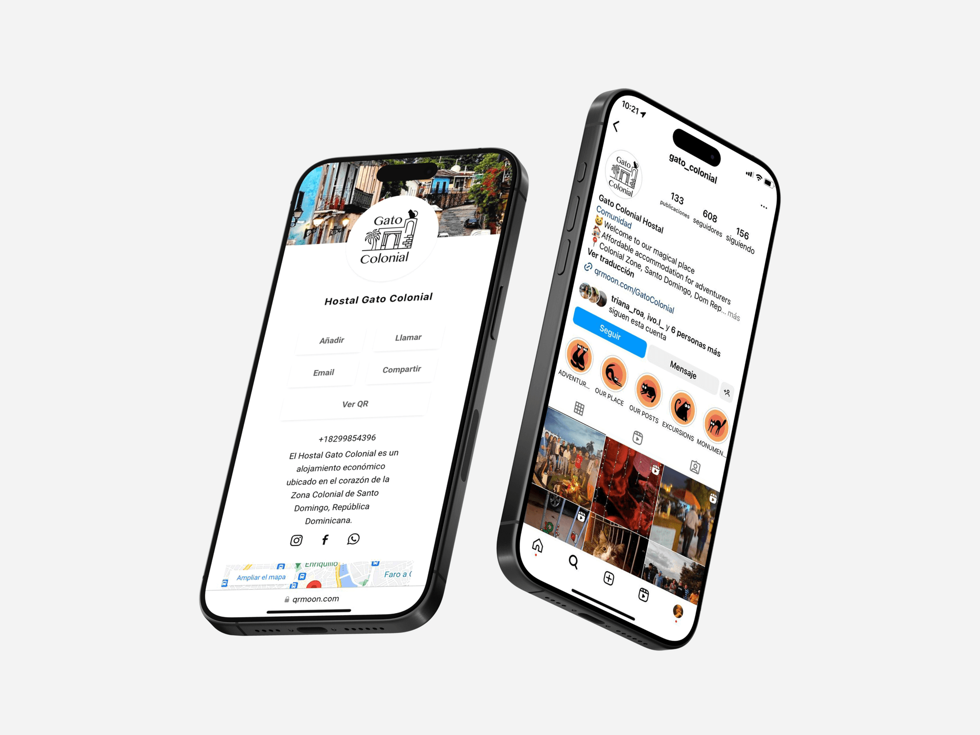 vCard y perfil de Instagram en dos teléfonos
